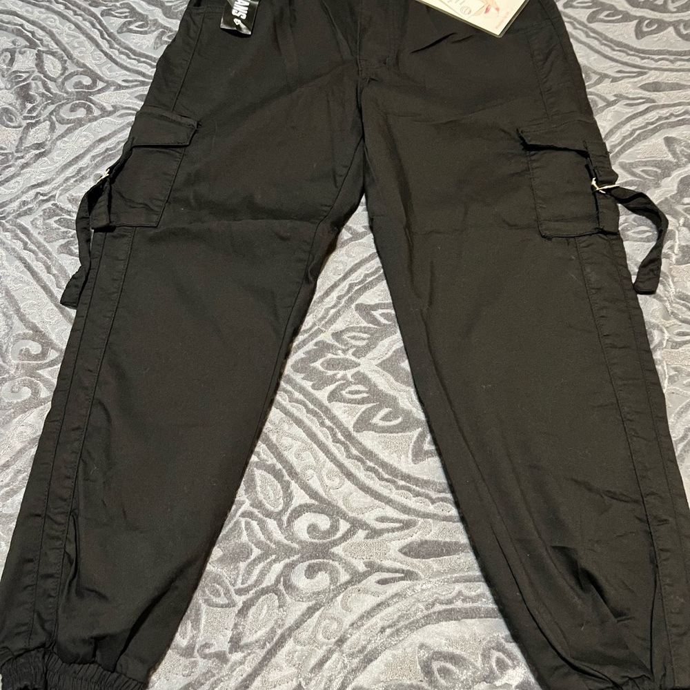 Black Cargo Pants with Elastic Waistband
